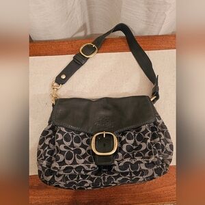 Coach Bleecker Signature Blue Denim Patent Leather Buckle Shoulder Bag 12572